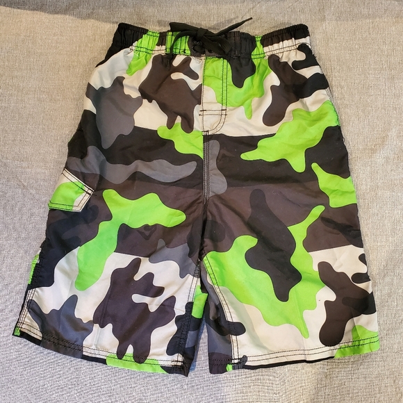 Kanu Surf Boys Swim Trunks Board Shorts  L 14 16 Green Black Gray Camo - Picture 1 of 8